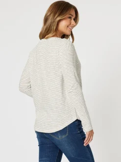 Riviera Long Sleeve Stripe Print Tee - Natural/White