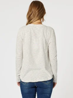 Riviera Long Sleeve Stripe Print Tee - Natural/White
