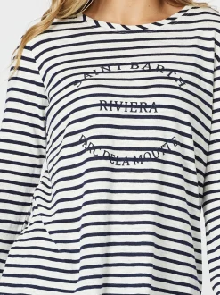 Riviera Long Sleeve Stripe Print Top - Navy/White