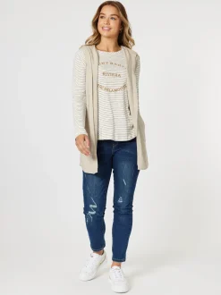 Riviera Long Sleeve Stripe Print Tee - Natural/White