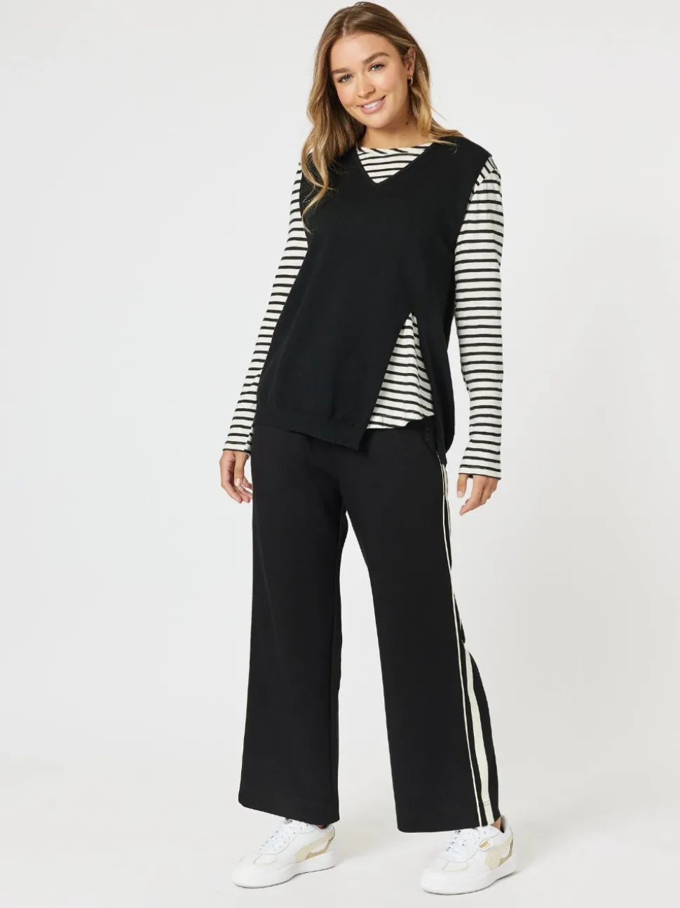 Riviera Long Sleeve Stripe Print Tee - Black/White