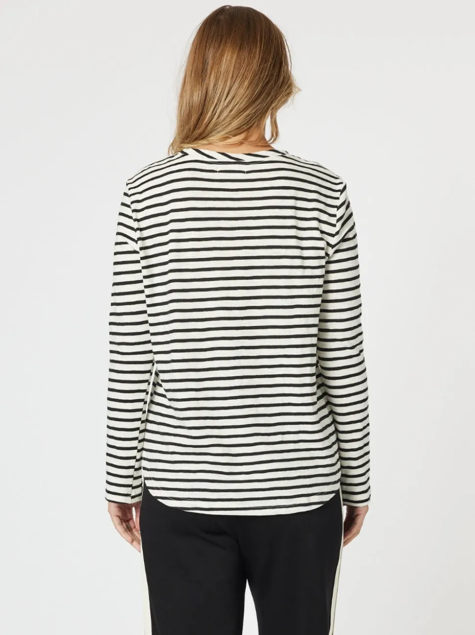 Riviera Long Sleeve Stripe Print Tee - Black/White
