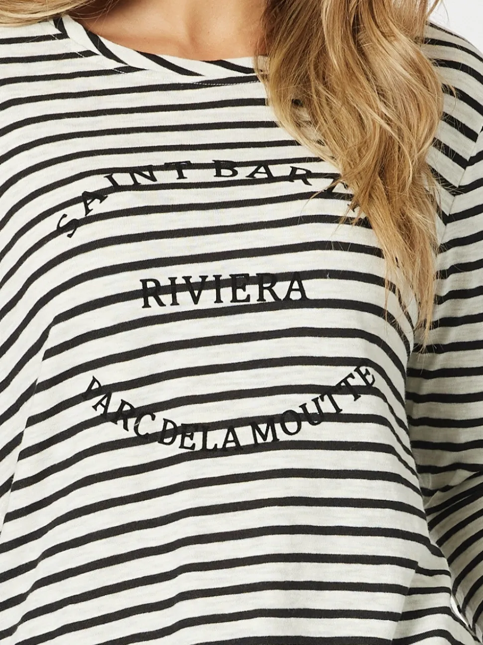 Riviera Long Sleeve Stripe Print Tee - Black/White