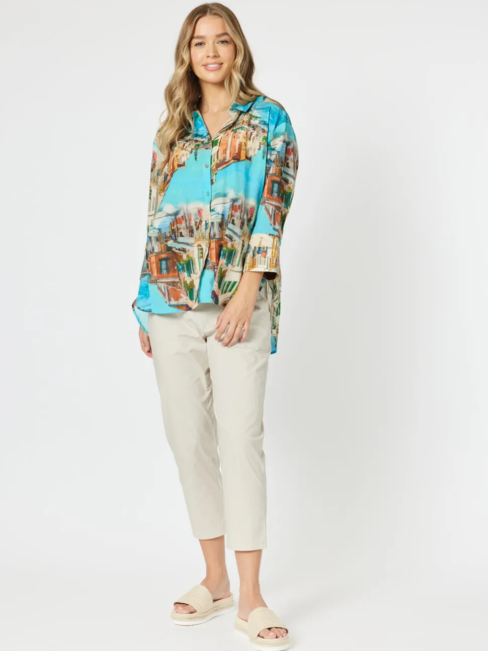 Santorini Cotton Capri Pant - Stone