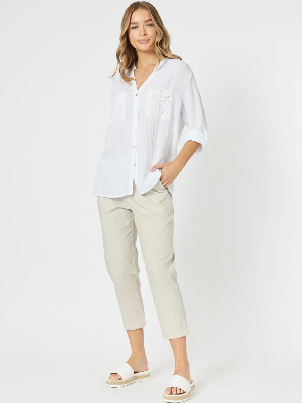 Santorini Cotton Capri Pant - Stone