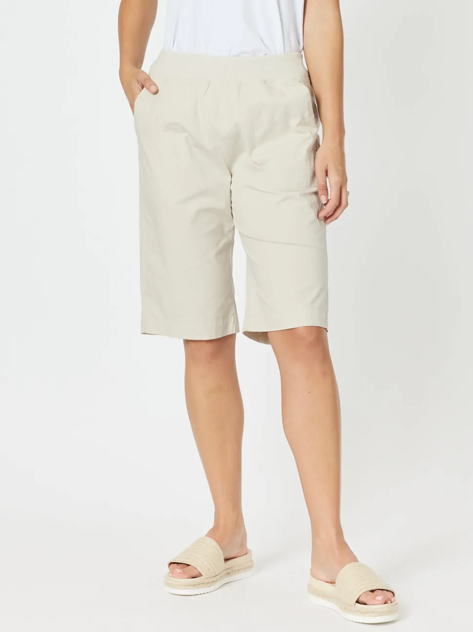 Santorini Cotton Pull On Shorts - Stone