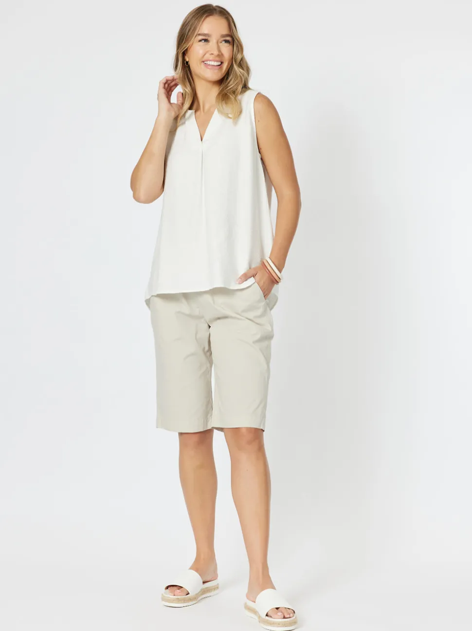 Santorini Cotton Pull On Shorts - Stone