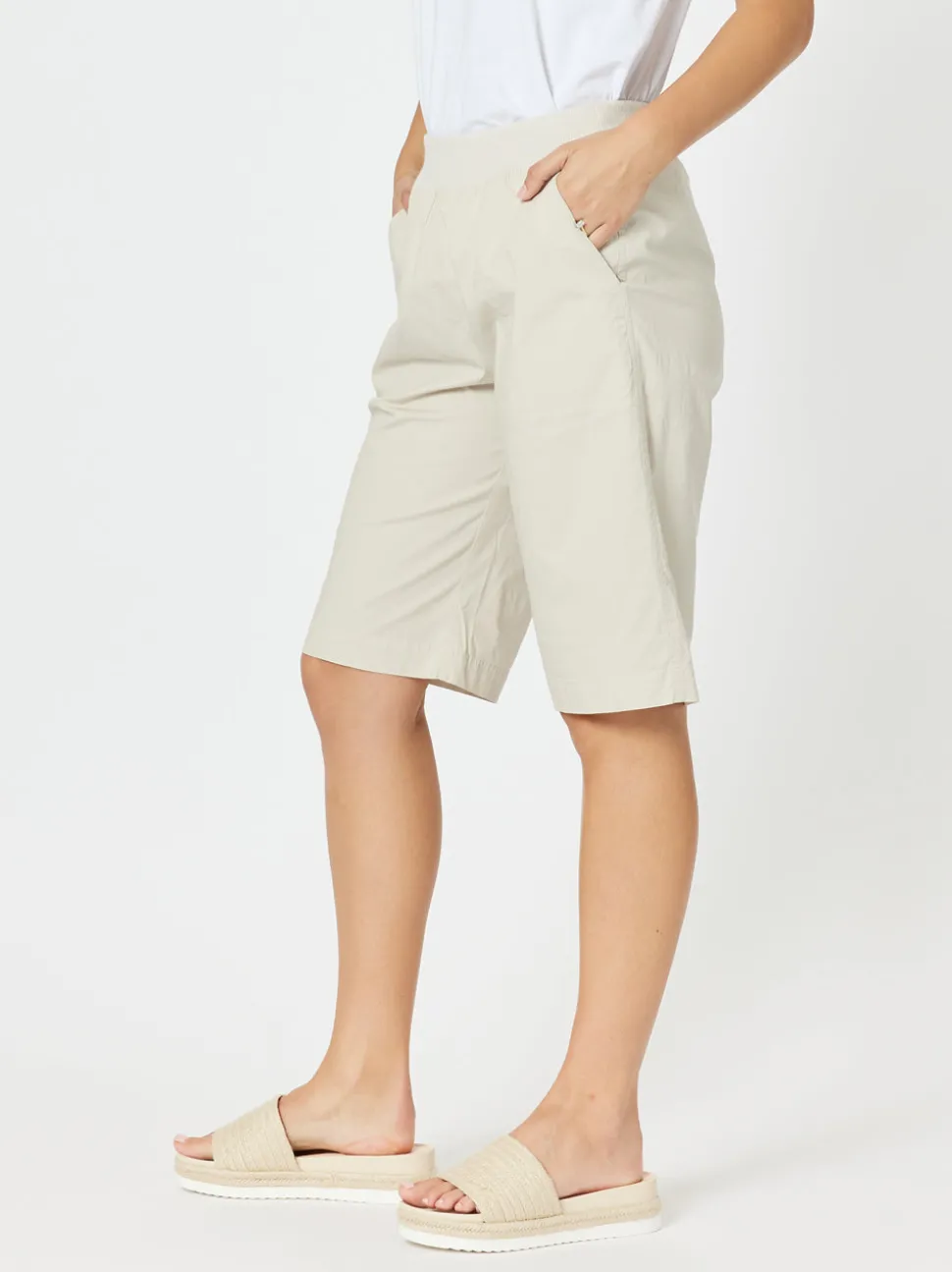 Santorini Cotton Pull On Shorts - Stone