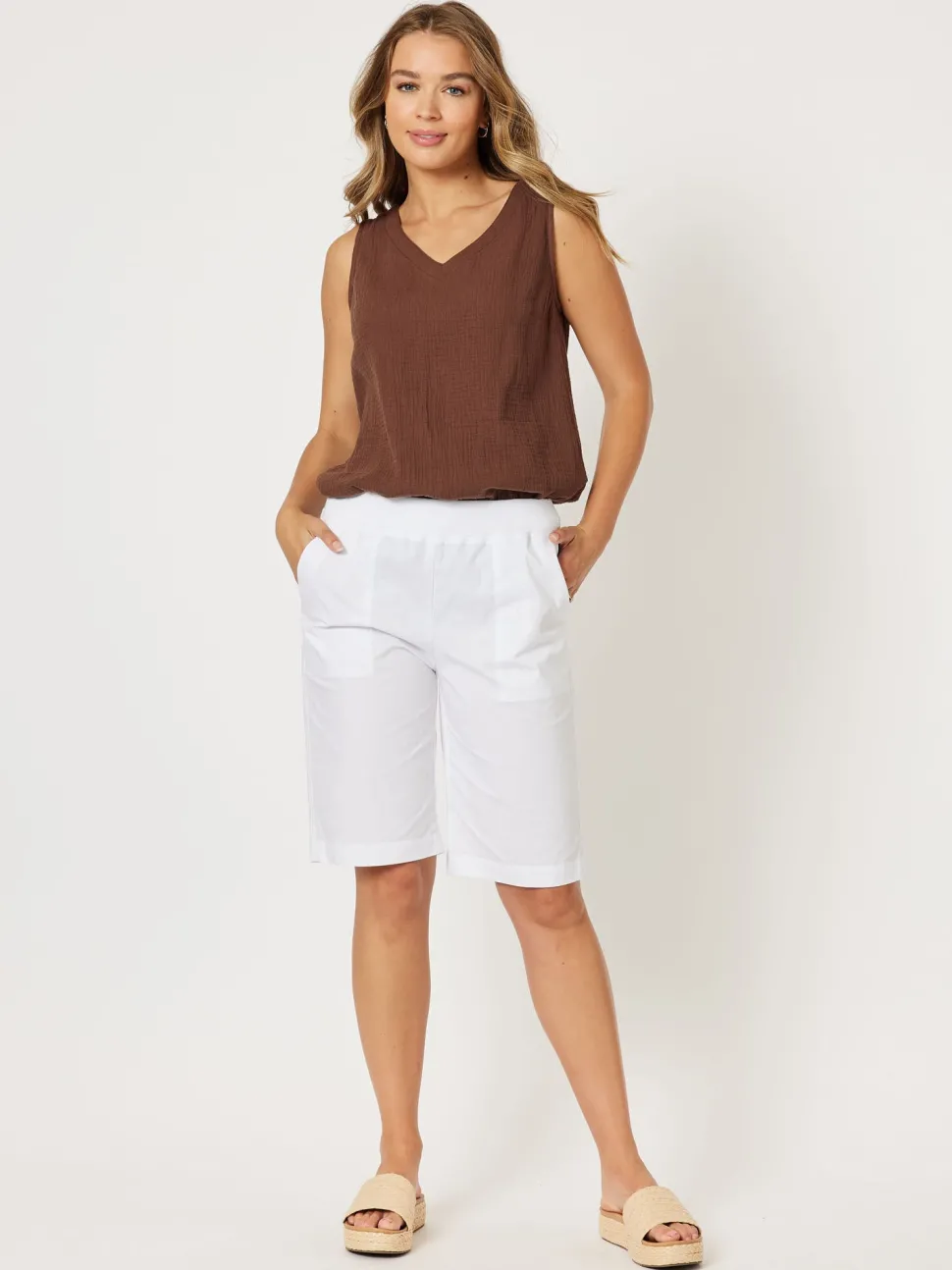 Santorini Cotton Pull On Short - White