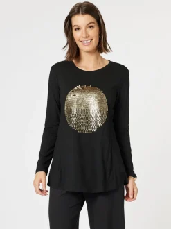 Sequin Sphere Long Sleeve Tee - Black/Gold