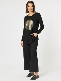 Sequin Sphere Long Sleeve Tee - Black/Gold