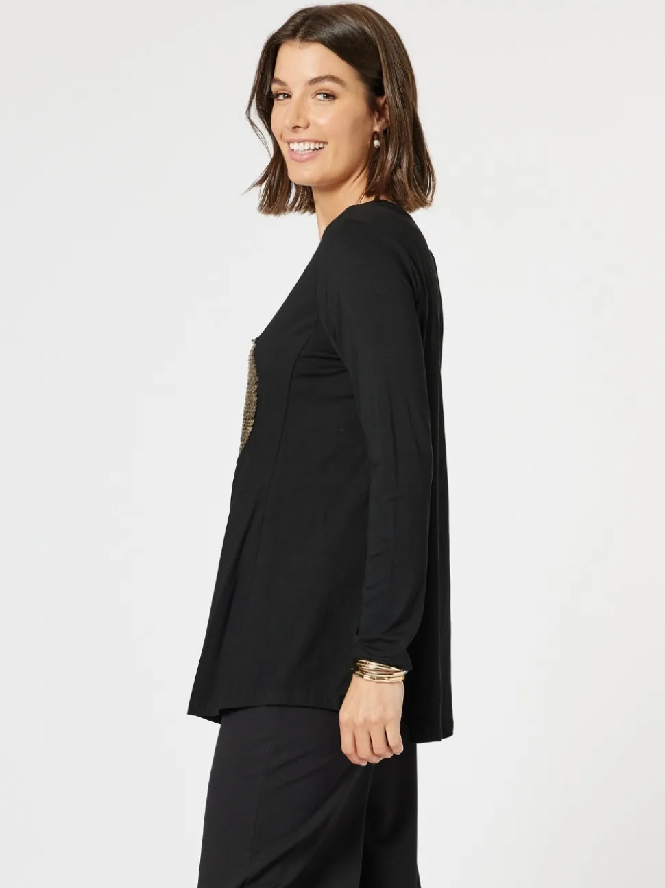 Sequin Sphere Long Sleeve Tee - Black/Gold