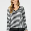Serena Stripe V Neck Top - Black/White