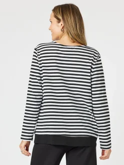 Serena Stripe V Neck Top - Black/White