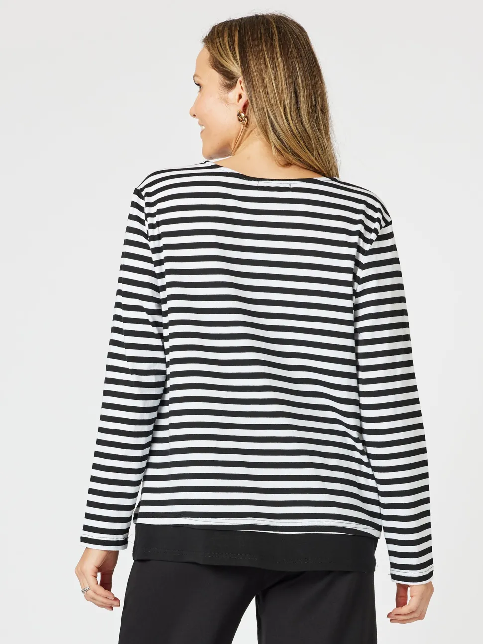 Serena Stripe V Neck Top - Black/White