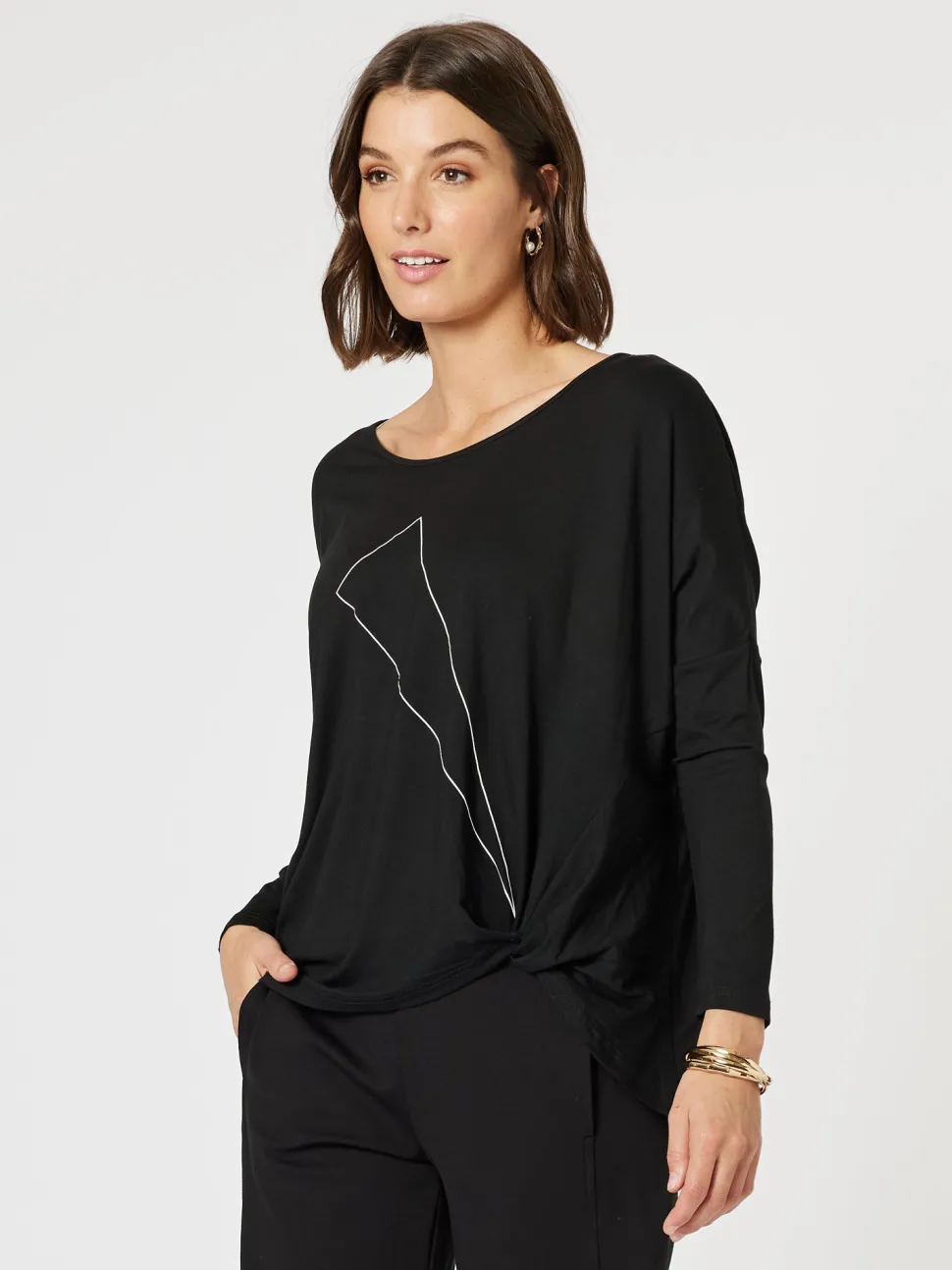 Side Twist Long Sleeve Tee - Black