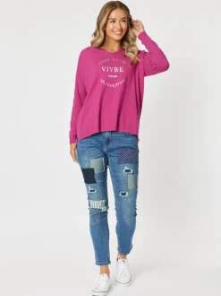 Sofia Patch Slim Leg Jean - Denim