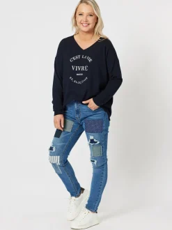 Sofia Patch Slim Leg Jean - Denim