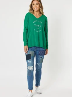 Sofia Patch Slim Leg Jean - Denim