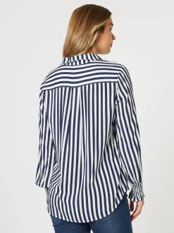Soho Stripe Print Shirt - Navy/White