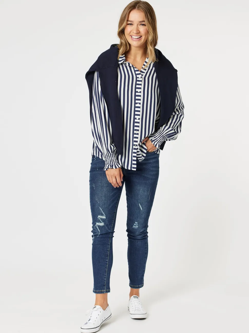 Soho Stripe Print Shirt - Navy/White