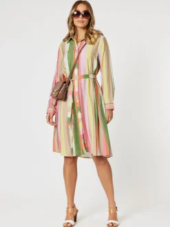 Spice Stripe Print Shirt Dress - Spice