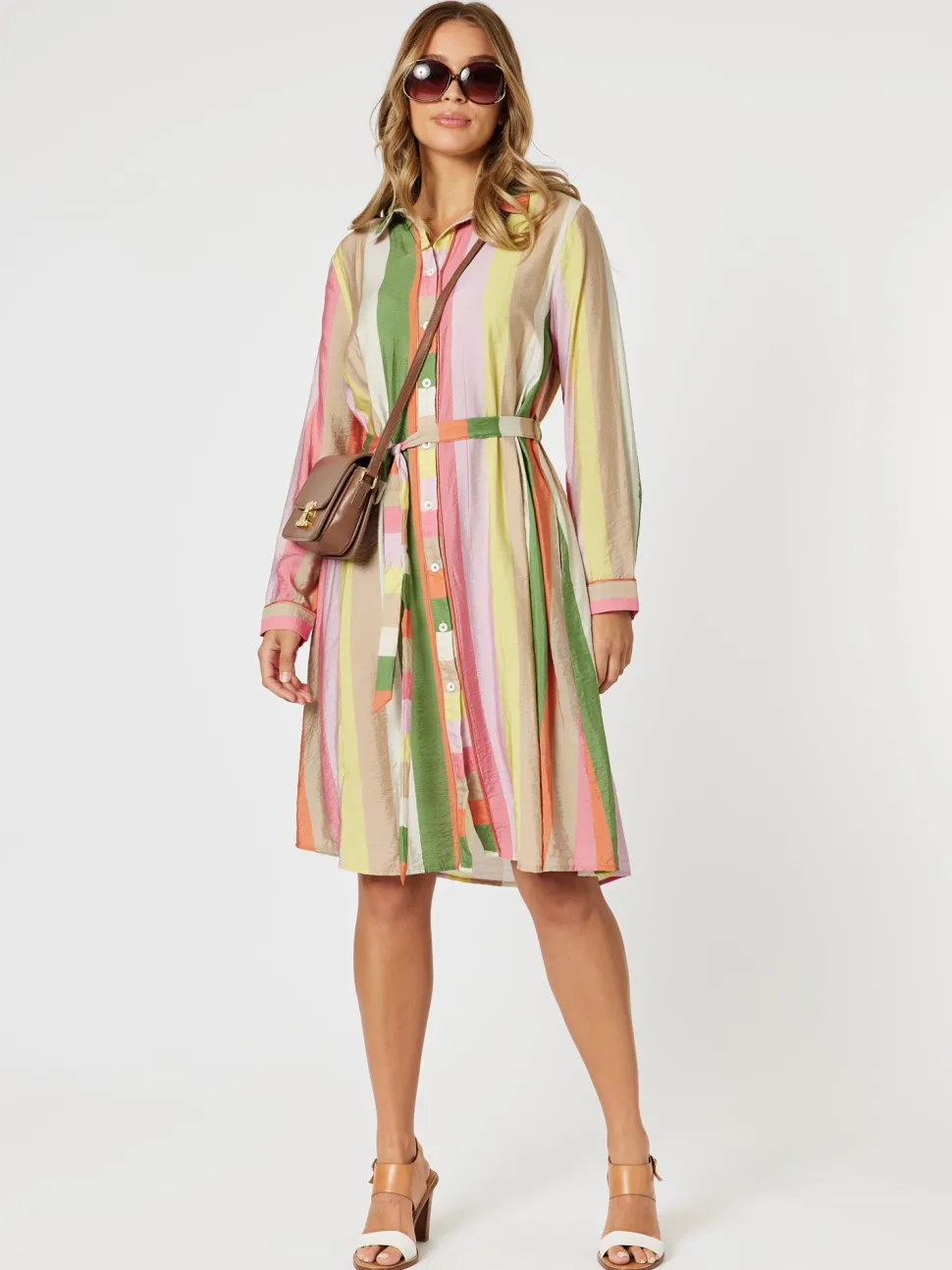 Spice Stripe Print Shirt Dress - Spice