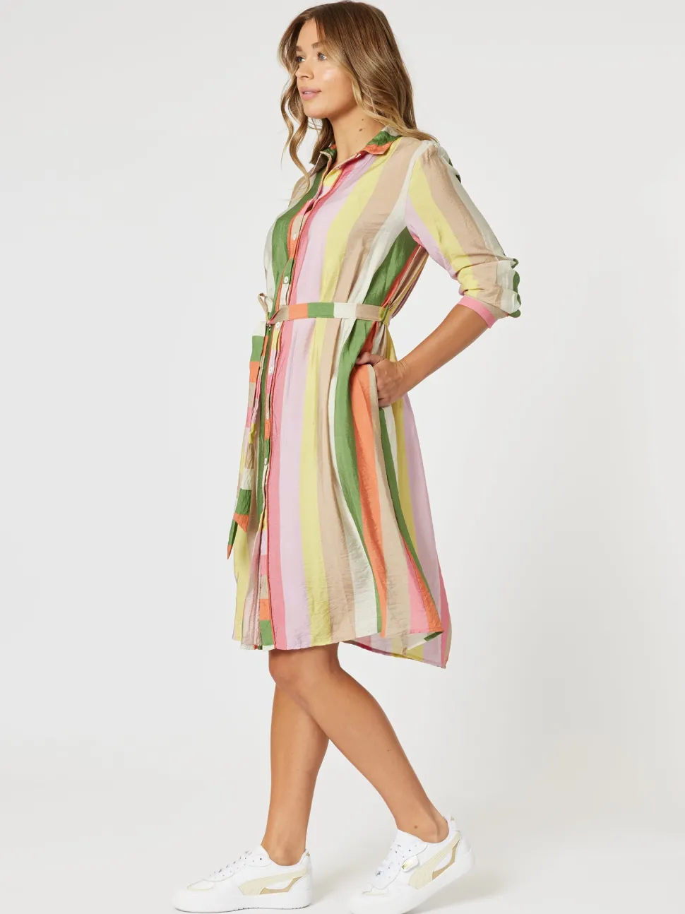 Spice Stripe Print Shirt Dress - Spice
