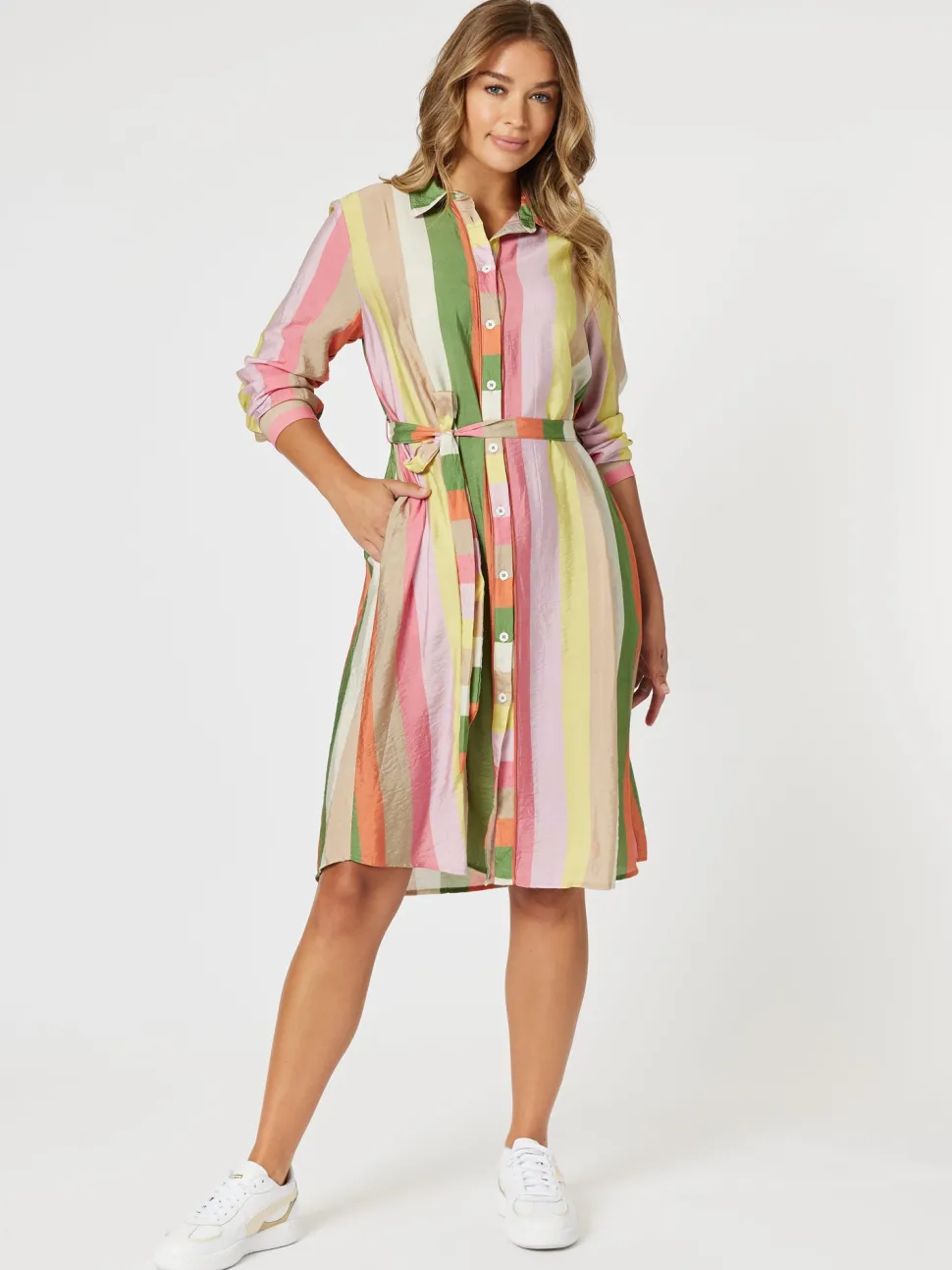 Spice Stripe Print Shirt Dress - Spice