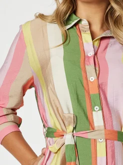 Spice Stripe Print Shirt Dress - Spice