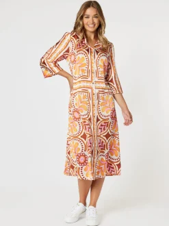 Studio Button Floral Print Dress - Fig