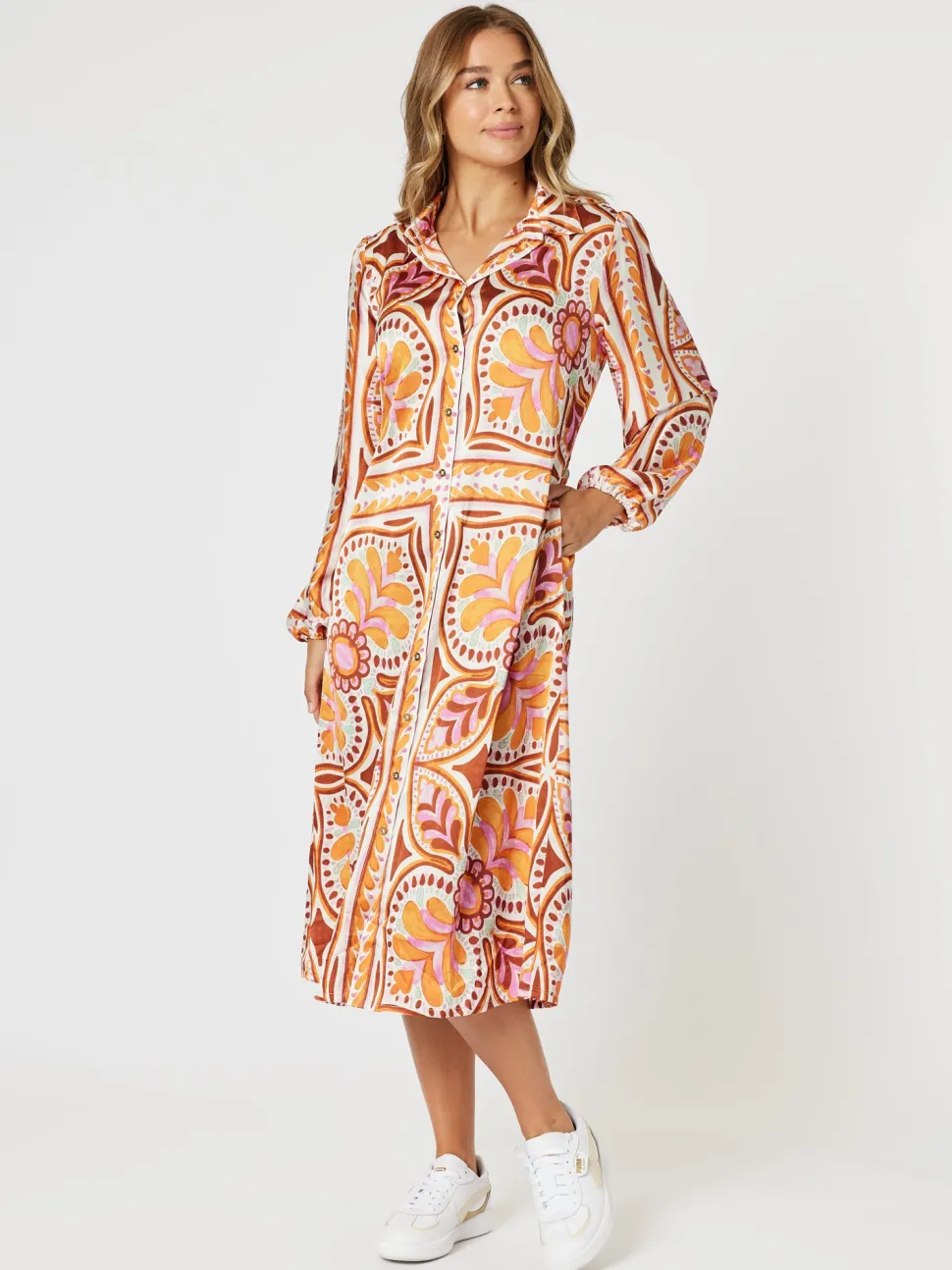 Studio Button Floral Print Dress - Fig