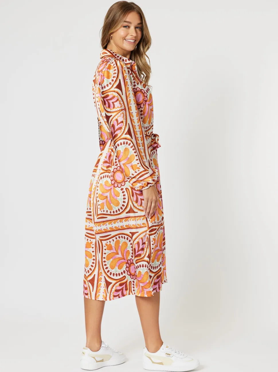 Studio Button Floral Print Dress - Fig