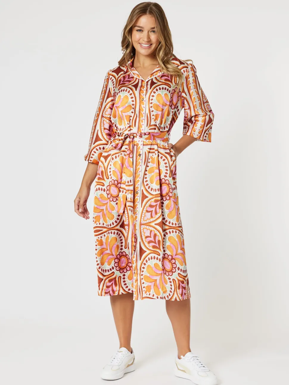 Studio Button Floral Print Dress - Fig