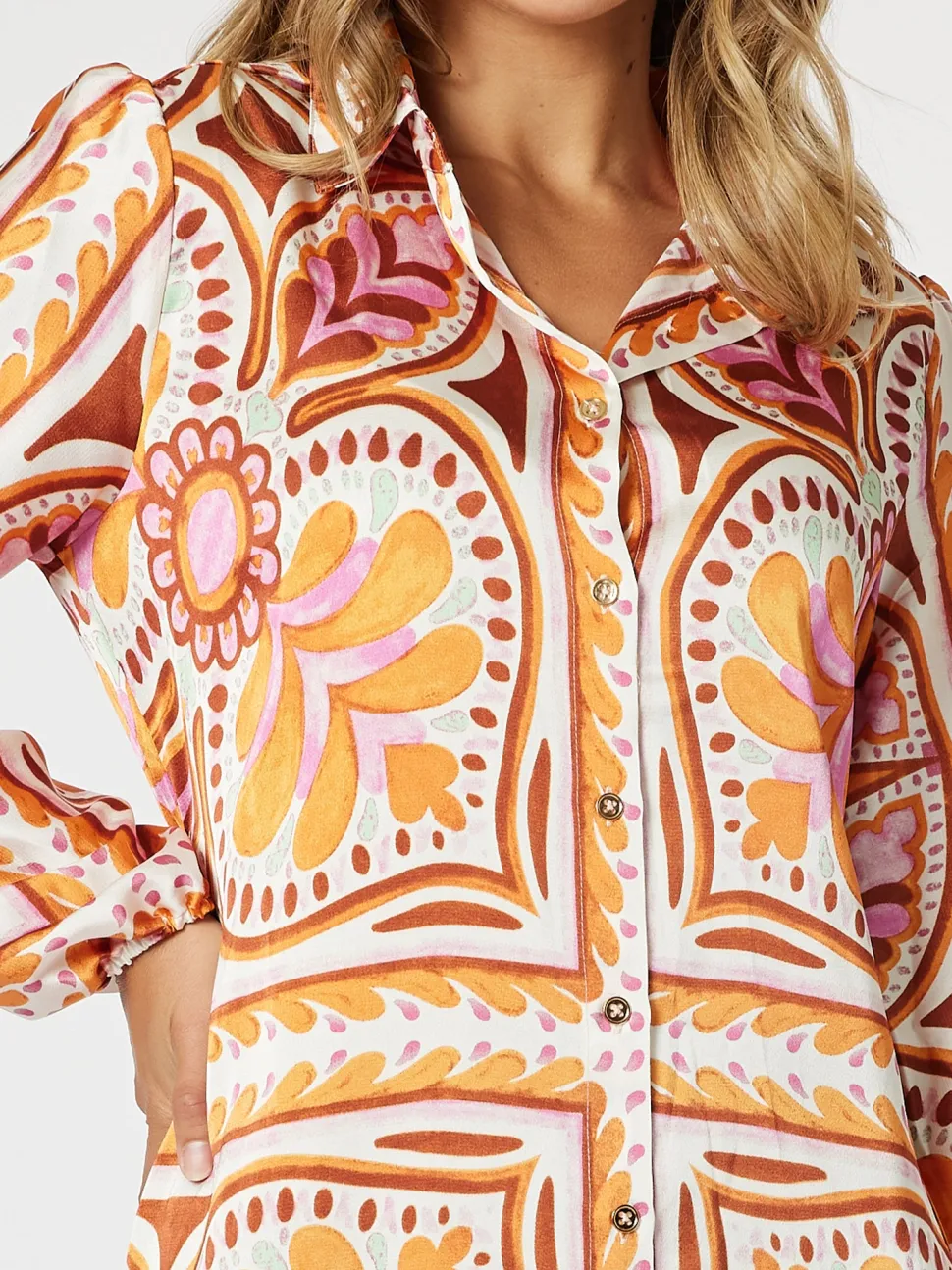 Studio Button Floral Print Dress - Fig