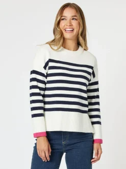 Tempo Stripe Knit Top - Navy/White