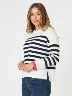 Tempo Stripe Knit Top - Navy/White