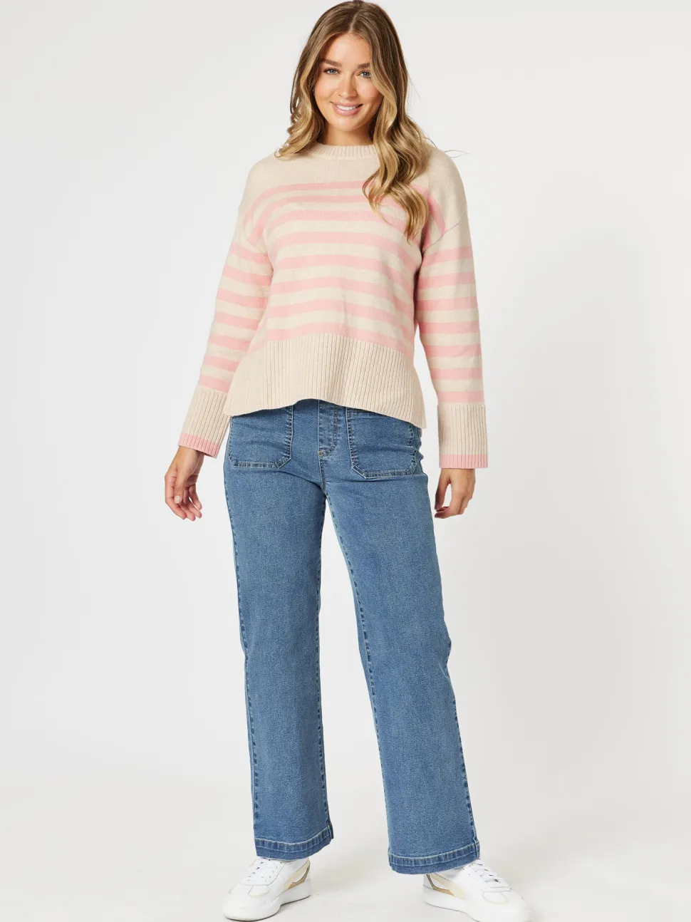 Tempo Stripe Print Knit - Blush/Natural