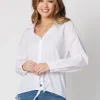 Tie Front Poplin Shirt - White