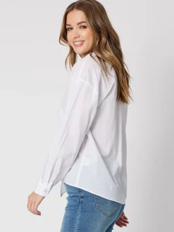 Tie Front Poplin Shirt - White