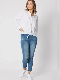 Tie Front Poplin Shirt - White