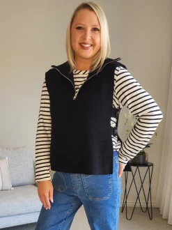 Tribeca Side Button Knit Vest - Black