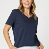 V Neck Cotton T-Shirt - Navy