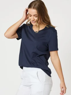 V Neck Cotton T-Shirt - Navy