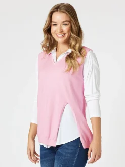 Vicky Side Split Knit Vest - Pink