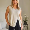 Vicky Side Split Knit Vest - Natural