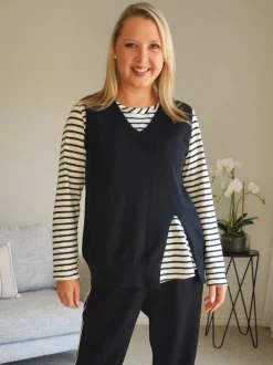 Vicky Side Split Knit Vest - Black
