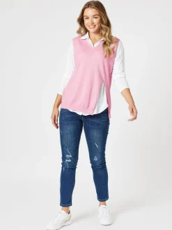 Vicky Side Split Knit Vest - Pink