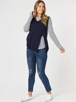 Vicky Side Split Knit Vest - Navy