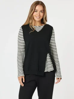 Vicky Side Split Knit Vest - Black